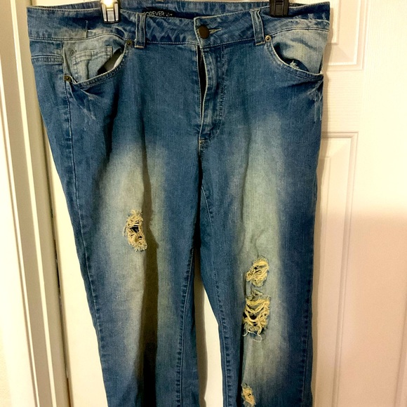 Denim - Blue distressed jeans size 14
